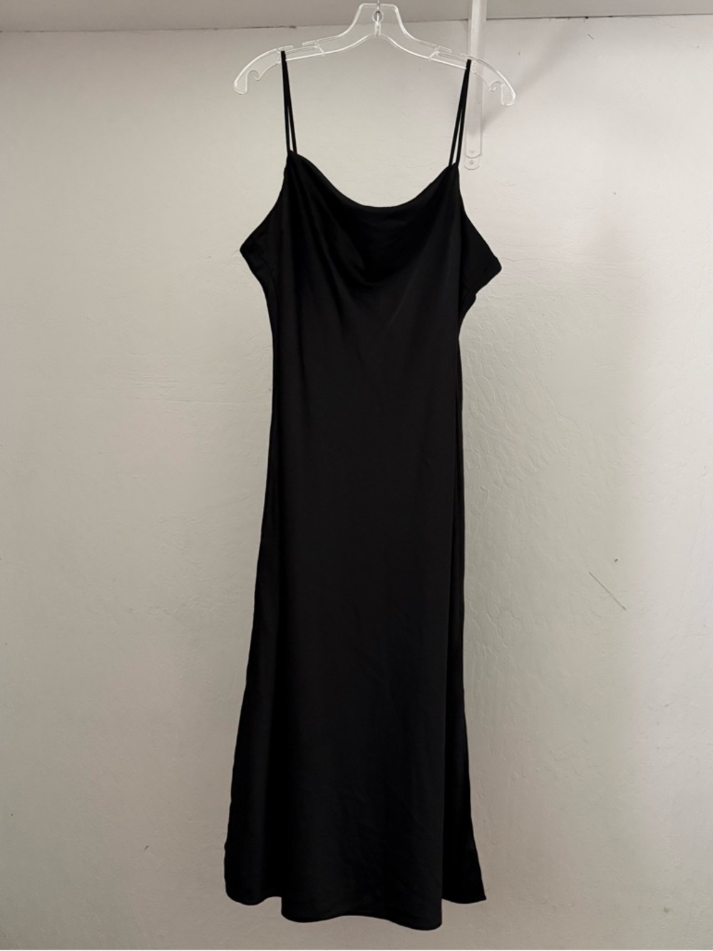 2010s Express Retro Black Satin Drape-y Slip Dress